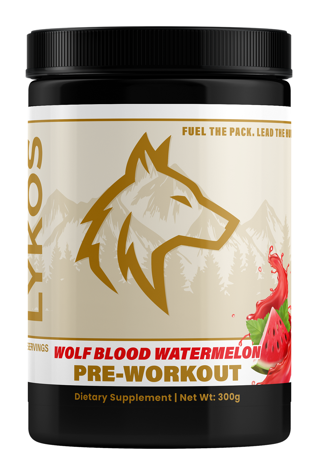 Lykos Pre-Workout Powder|WolfBlood Watermelon, Vitamin B12, 150mg Caffeine, 30 Servings | Size 10.58oz