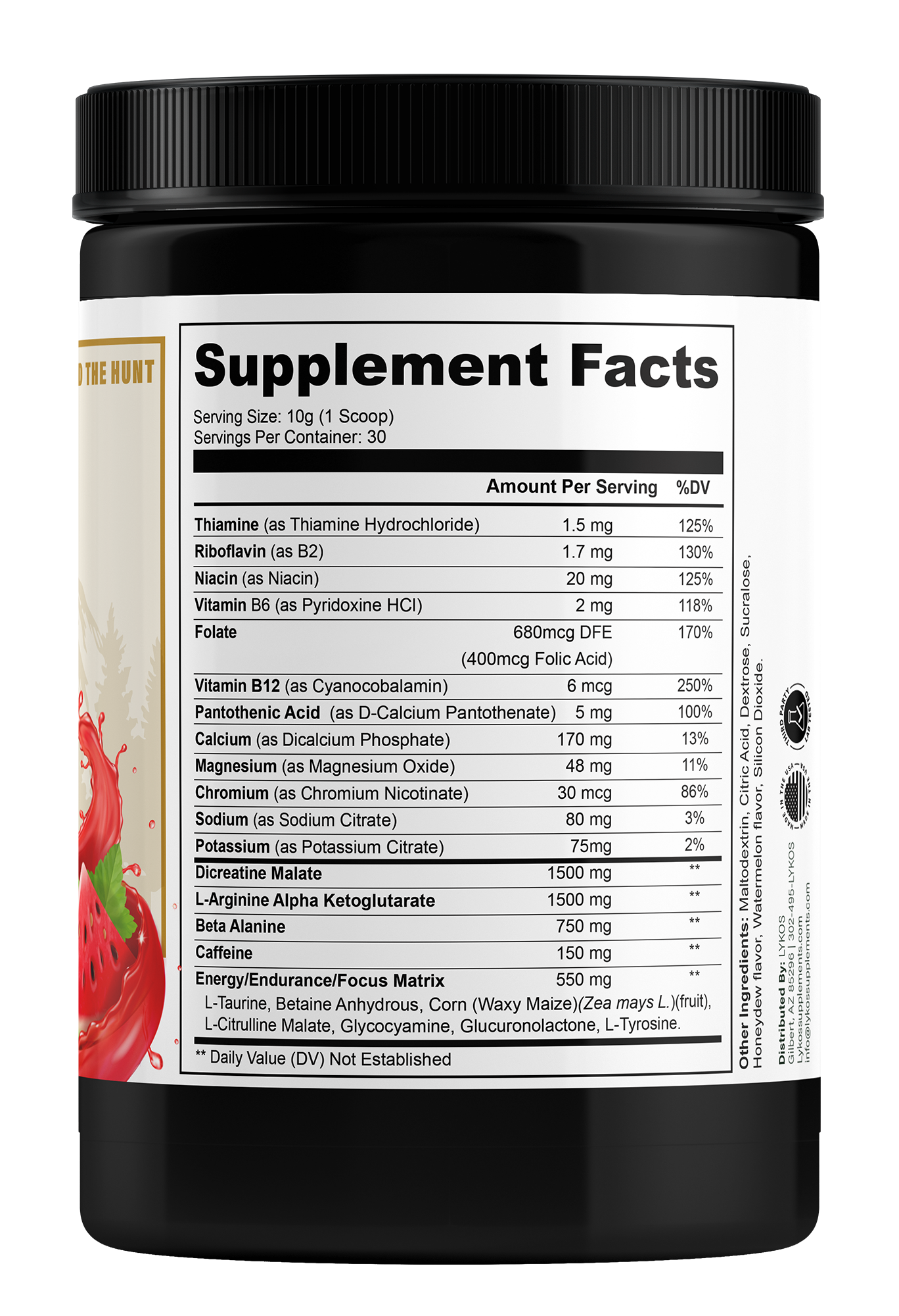 Lykos Pre-Workout Powder|WolfBlood Watermelon, Vitamin B12, 150mg Caffeine, 30 Servings | Size 10.58oz