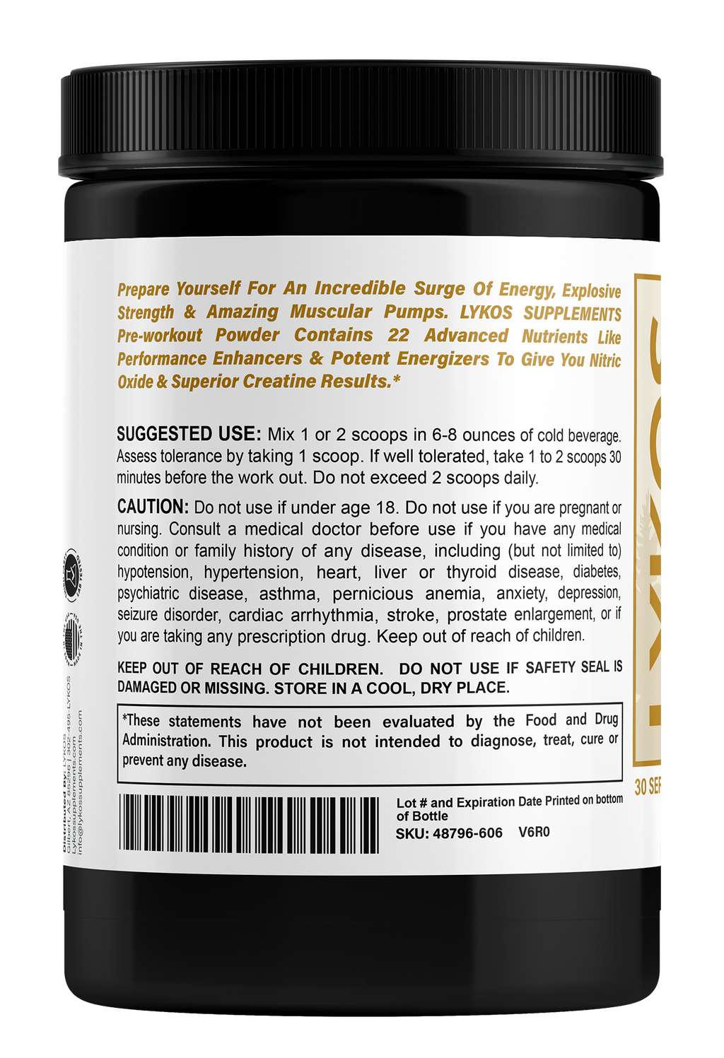 Lykos Pre-Workout Powder|WolfBlood Watermelon, Vitamin B12, 150mg Caffeine, 30 Servings | Size 10.58oz