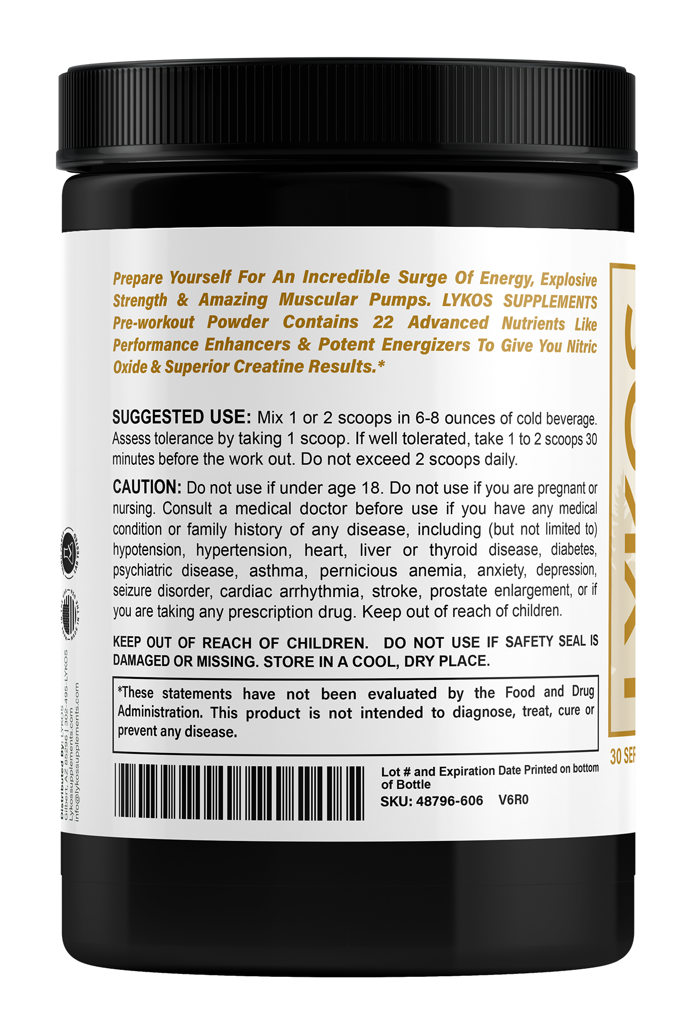 Lykos Pre-Workout Powder|WolfBlood Watermelon, Vitamin B12, 150mg Caffeine, 30 Servings | Size 10.58oz
