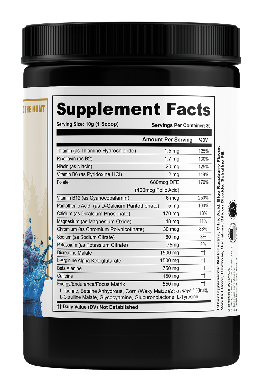 Lykos Pre-Workout Powder|Blue Raz, Vitamin B12, 150mg Caffeine, 30 Servings | Size 10.58oz