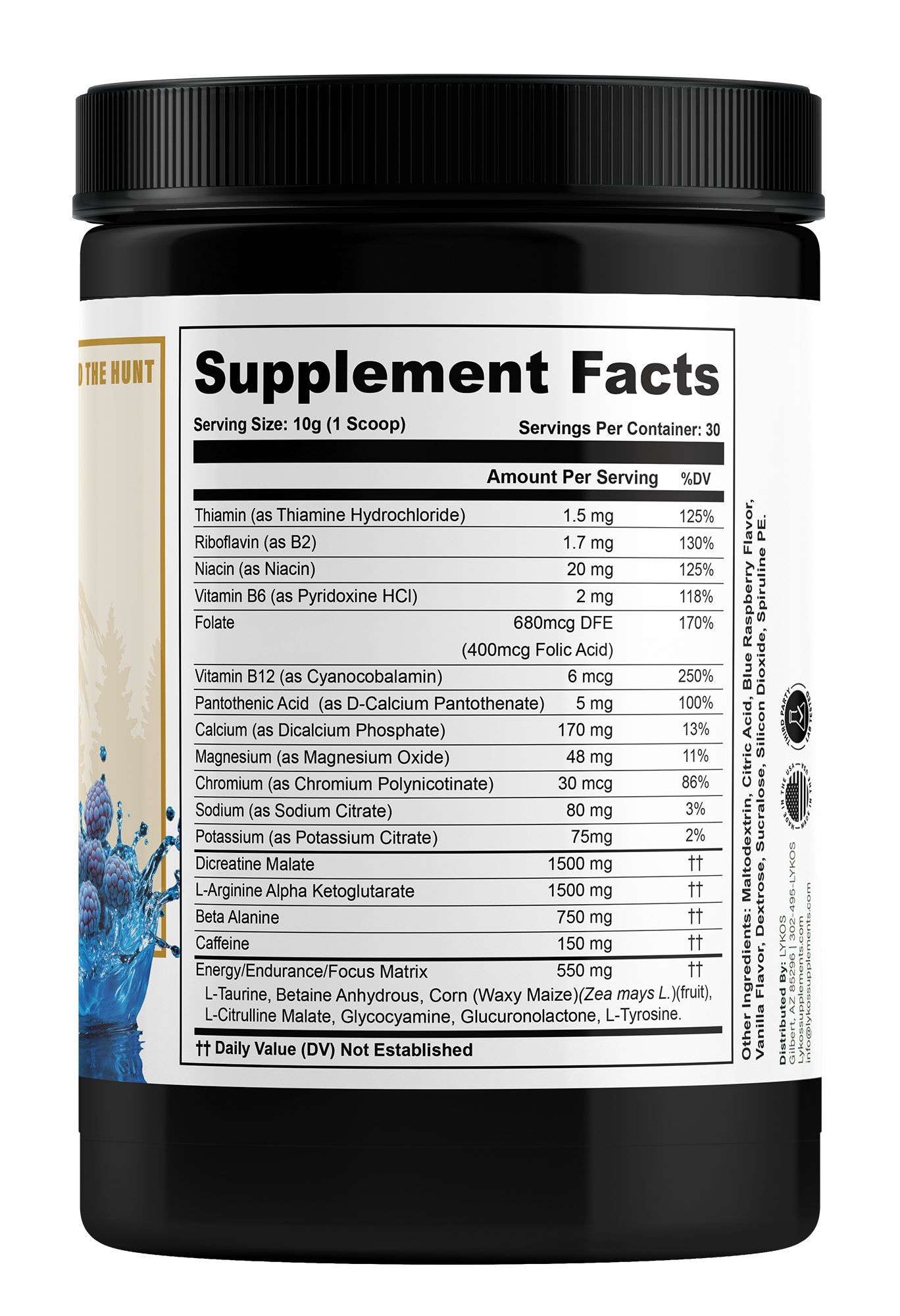 Lykos Pre-Workout Powder|Blue Raz, Vitamin B12, 150mg Caffeine, 30 Servings | Size 10.58oz