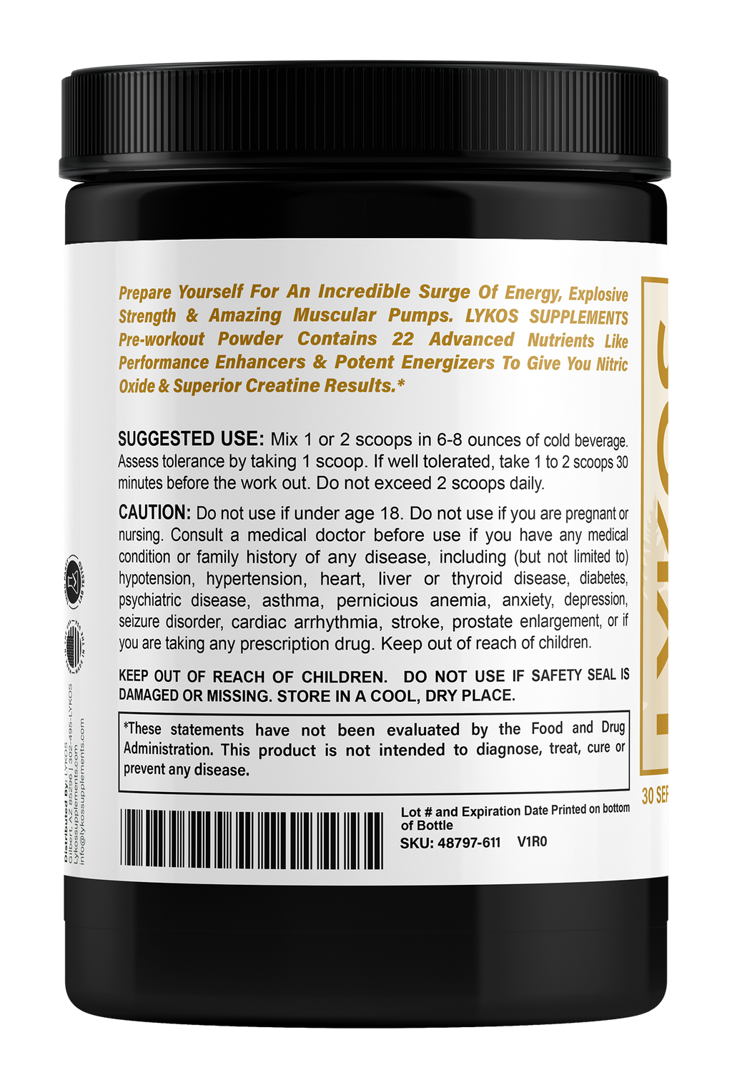 Lykos Pre-Workout Powder|Blue Raz, Vitamin B12, 150mg Caffeine, 30 Servings | Size 10.58oz